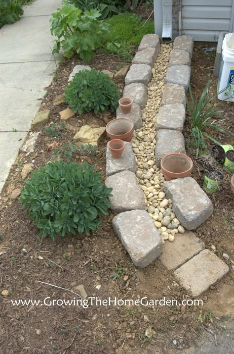 Making A Dry Creek Bed Drainage Canal for Downspouts instead of those plastic trays. Dry Creek Bed, Creek Bed, Cottage Gardens, Dry Creek, Have Inspiration, The Secret Garden, Garden Yard Ideas, Garden Path, Lawn And Garden