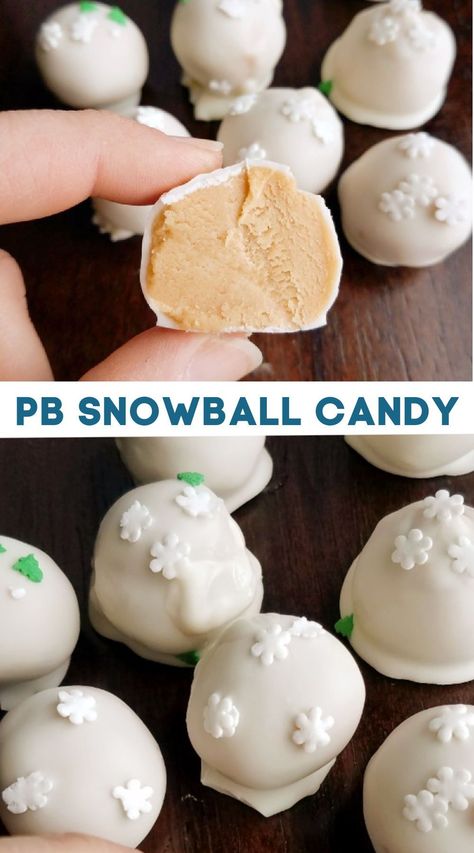 Peanut Butter Balls With White Chocolate, White Chocolate Buckeyes Recipe, Easy Cookie Ball Recipes, Peanut Butter Balls White Chocolate, Melting White Chocolate For Dipping, White Melting Chocolate Recipes, White Chocolate Peanut Butter Balls, Snowball Candy, Bakesale Ideas