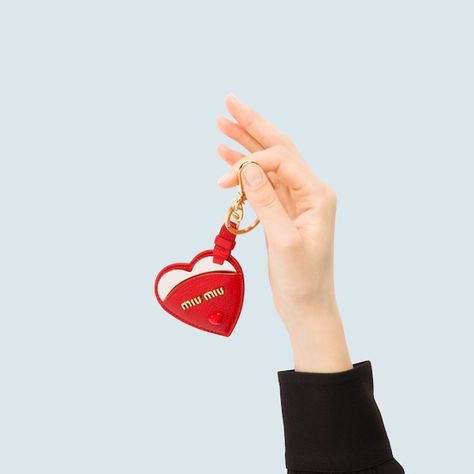 Keychains For Women, Mirror Keychain, Leather Mirror, Miu Miu Bag, Women's Wallets, Lipstick Case, Leather Keyring, Bag Charms, Metal Heart