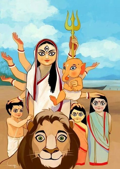 Durga Puja Wallpaper, Jamini Roy, Indian Goddess Kali, Bengali Art, Mythological Characters, Durga Painting, Durga Images, Navratri Images, Mother Art