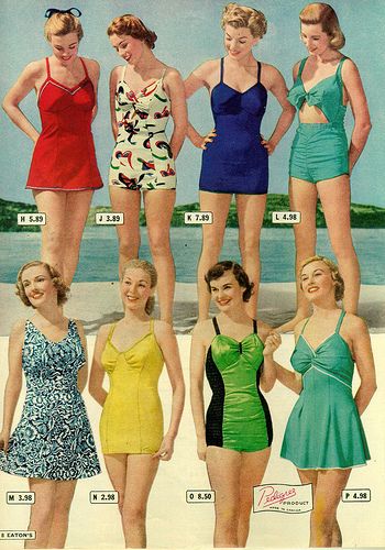 "Eatons 1948 Bathing Beauties" | umm, I kind of wish #swimwear still looked like this #vintage Fashion 1940s, Vintage Bathing Suits, Vintage Swim, Diane Keaton, Vintage Swimsuit, Look Retro, Vintage Swimwear, Vintage Swimsuits, 40s Fashion