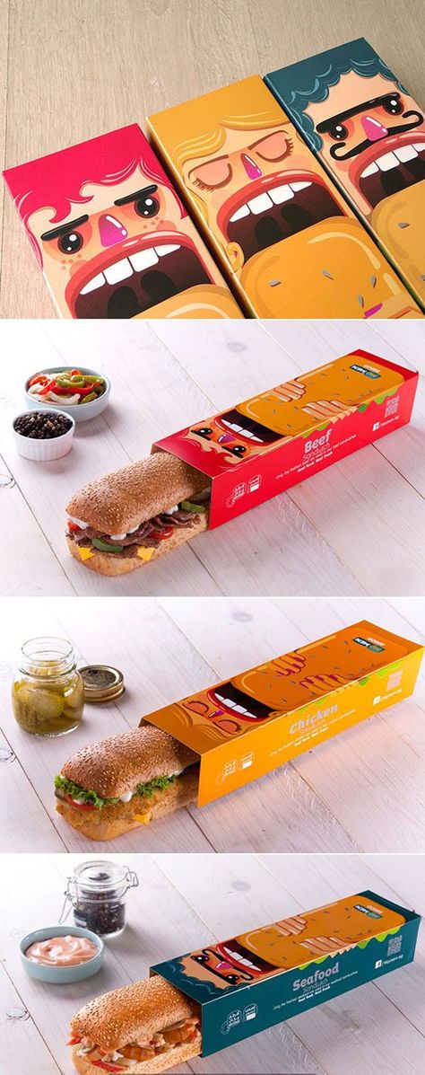 43 Coolest Food Packaging Design Inspiration | iBrandStudio Sandwich Packaging, Cloud Kitchen, Sandwich Box, Sandwich Bar, Gourmet Sandwiches, Party Sandwiches, Packaging Design Trends, Food Branding, Cool Packaging