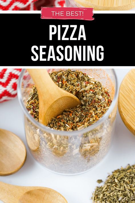 Make the perfect pizza with this delicious Pizza Seasoning! Easily and quickly toss together all the Italian flavors you know and love. Pizza Sauce Seasoning, Pizza Dough Seasoning, Pizza Seasoning Blend, Low Sodium Pizza Toppings, Homemade Pizza Seasoning, Pizza Seasoning Recipe, Low Sodium Pizza, Pizza Spices, Pizza Seasoning