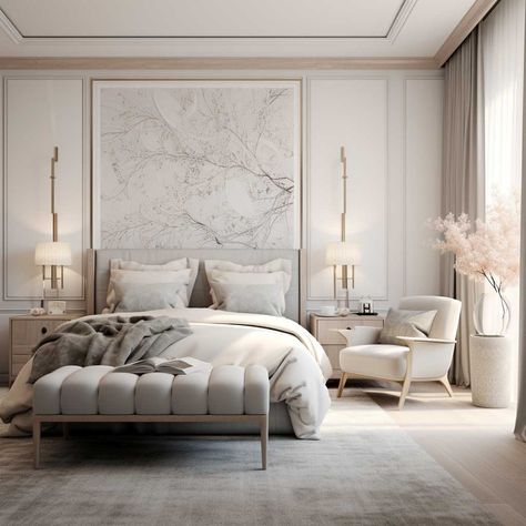 Crafting Serene Elegance in Your Bedroom Design • 333+ Images • [ArtFacade] Classic Bedroom Design Luxury, French Contemporary Bedroom, Beautiful Bedroom Inspiration, Classic Bedroom Design, Dream House Bedroom, Elegant Bedroom Design, Inspiring Lifestyle, Glamourous Bedroom, Living Room Wall Decoration