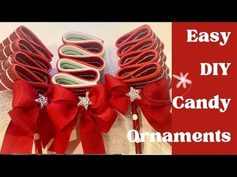 Ribbon Candy Ornaments, Peppermint Christmas Decorations, Easy Diy Candy, Peppermint Ornament, Grinch Christmas Decorations, Ribbon Candy, Peppermint Christmas, Candy Ornaments, Candy Decorations