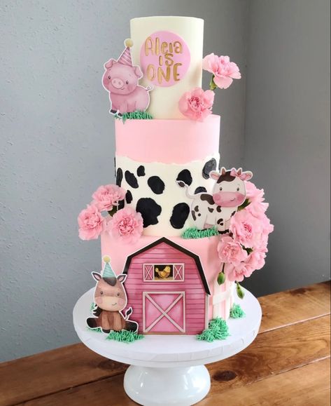 Cow Print Cakes, Cow Birthday Cake, Cow Print Birthday, Farm Birthday Cakes, Barnyard Cake, Barn Cake, Farm Animal Cakes, Cow Birthday Parties, Cow Cakes