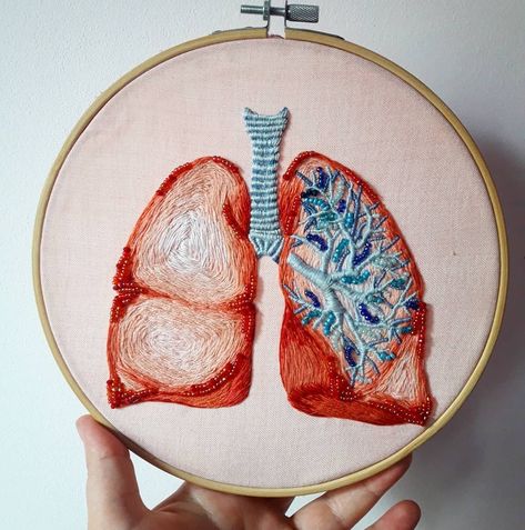 Modern embroidery , anatomical lungs , medicine , beautiful gift Nurse Embroidery Designs, Anatomical Lungs, Gothic Embroidery, Modern Hand Embroidery, Hand Embroidery Dress, Free Motion Embroidery, Embroidered Art, Sewing Embroidery Designs, Modern Embroidery