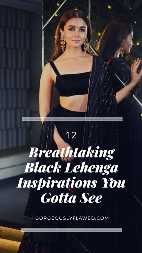 Indian Celebrities In Lehenga, Celebrity Indo Western Outfits, Jewellery With Black Lehenga, Skirt Crop Top Outfit Indian, Cape Blouse Lehenga, Black Lehenga Party Wear, Black Indo Western Dress, Black And Golden Dress, Crop Top Outfits Indian