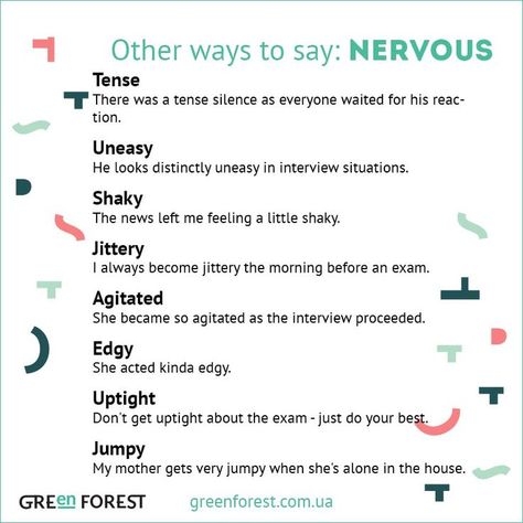 Other ways to say: Nervous Other Ways To Say, English Vocab, English Fun, Grammar Lessons, English Idioms, Learn English Vocabulary, English Writing, English Language Learning, Education English