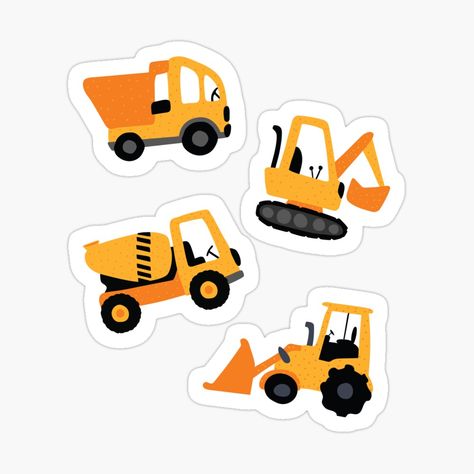 Cute set of construction vehicles for your kids and children. Put a smile on the faces of your little boys and girls. Great gift for birthdays and chrismas. More products now available Birthday Cake Topper Printable, Construction Machines, Construction Vehicles, Construction Design, Cute Sets, Sticker Set, Sticker Design, Decorate Laptops, Vinyl Decal Stickers