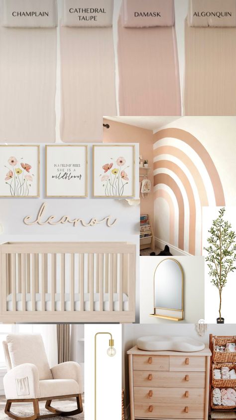 Blush And Tan Nursery, Rose Pink Nursery Walls, Pink Pastel Nursery, Light Pink And Neutral Nursery, Muted Nursery Girl, Mauve And Tan Nursery, Blush And Cream Nursery, Natural Wood And Pink Nursery, Neutral And Blush Nursery