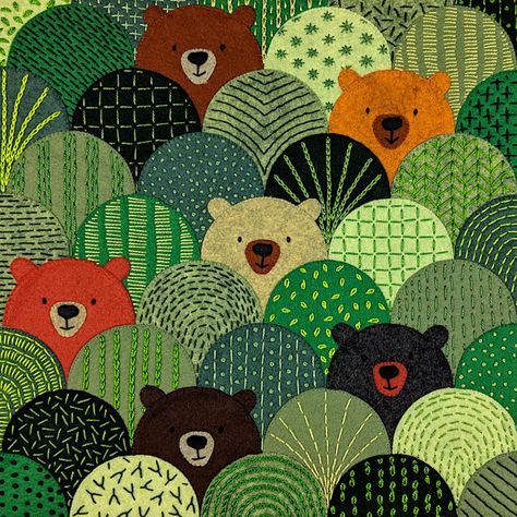 Clamshell Quilt, Embroidery Workshop, Creeper Minecraft, Bear Quilts, Childrens Quilts, Felt Embroidery, Animal Quilts, Quilt Baby, Felt Applique