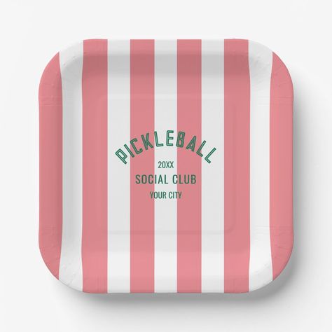 Pickleball Social Club Pink Cabana Stripe Party Paper Plates Pickleball Theme Party, Pickleball Bachelorette Party, Pickleball Party, Bach Party, Paper Plates Party, Party Paper, Party Plates, Social Club, Pickleball