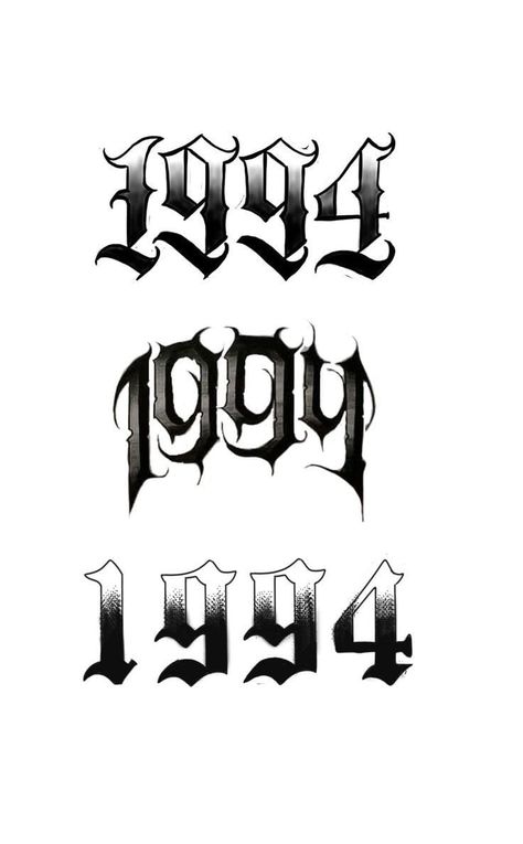 1950 Tattoo Number, 1994 Lettering Tattoo, Traditional Number Tattoo, 1994 Tattoo Ideas, Lettering Numbers Tattoo, Numeros Tattoo, Number Fonts Tattoo, Tattoo Numero, 1994 Tattoo