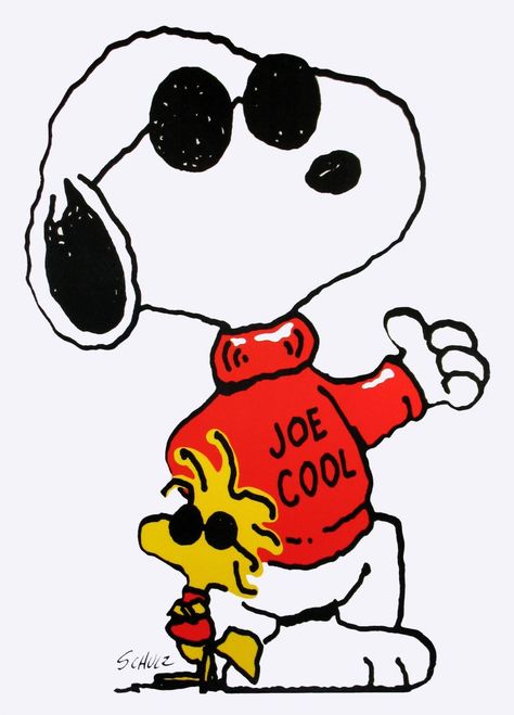 joe cool - there's no one cooler than Snoopy.  But my daughter said it best.  "What's the deal with Woodstock?" Joe Cool Snoopy, Charlie Brown Cartoon, Snoopy Store, Cool Snoopy, Wallpaper Snoopy, Snoopy Tattoo, Woodstock Snoopy, Snoopy Party, Woodstock Peanuts