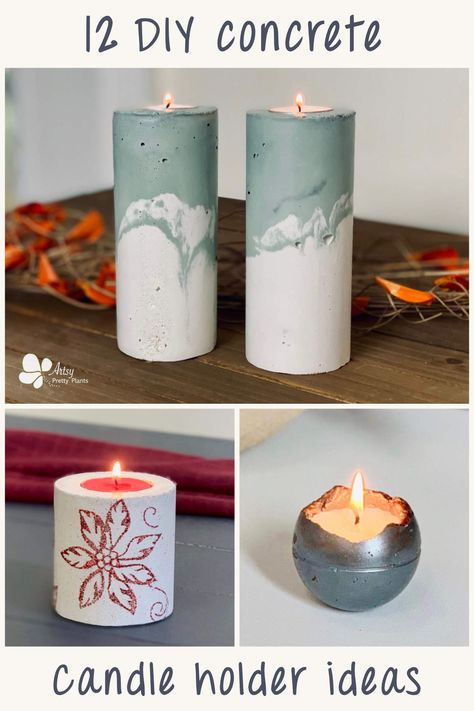 Diy Concrete Candle, Candle Holder Ideas, Concrete Candle Holders Diy, Concrete Planter Molds, Concrete Candle Holder, Tropical Candles, Cement Candle Holders, Candles Art, Cement Candle