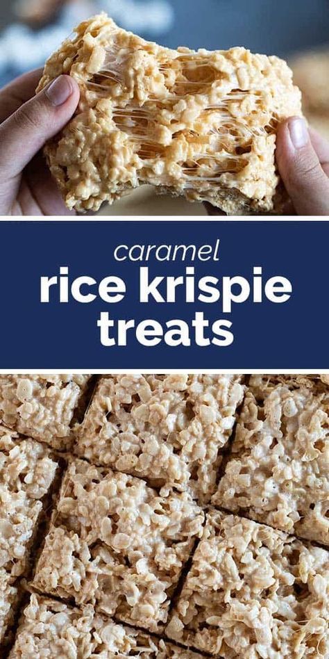 Soft, gooey, and so, so good - these Caramel Rice Krispie Treats are a step up from using just marshmallows. A deeper flavor, softer, with the perfect marshmallow pull, this recipe will be a crowd pleaser! Marshmellow Carmel Rice Crispy, Caramel Rice Krispie Treats, Rice Crispy Treats Recipe, Weekly Dinner, Krispie Treats Recipe, Krispy Treats, Krispies Treats, Cereal Treats, Rice Krispy