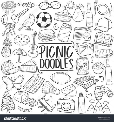 Doodle Icons, Planner Doodles, Grill Food, Food Clipart, Doodle Icon, Weekend Party, Picnic Food, Line Art Design, Design Set