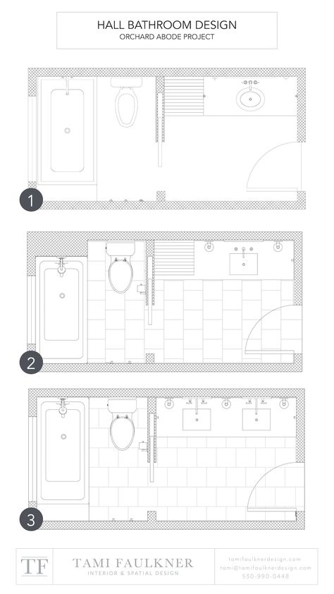 THE FUNDAMENTALS OF DESIGNING HALL BATHROOM LAYOUTS AND FLOOR PLANS — Tami Faulkner Design Bathroom With 2 Entrances Floor Plans, Shower Only Bathroom Layout, Bathroom With Toilet Closet Floor Plans, Five Piece Bathroom Layout, Bunk Room Bathroom Ideas, Double Vanity Bathroom Layout Floor Plans, Shared Bathroom Design, Interior Plans Layout, Small Long Bathroom Ideas Layout