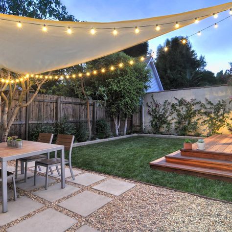 Patio, porch, sod & plantings - a backyard transformation - Contemporary - Patio - Los Angeles - by Flores Artscape | Houzz Patio Bohemio, Triangle Sun Shade, Bohemian Patio, Equilateral Triangle, Sail Canopies, Bohemian Garden, Sun Shade Sail, Garden Canopy, Garden Umbrella