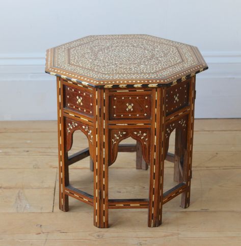 19th century hoshiarpur inlaid side table.  £1,850 Bone Inlay Nightstand, Bone Inlay Table, Octagonal Table, Bone Inlay Side Table, Sofa Bar, Octagon Table, Bone Inlay Furniture, Inlay Furniture, Design Salon