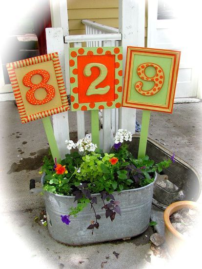 house numbers, crafts, Plants have now grow up to be nearly as tall as the bottom of the frames and the vines have spilled over and onto the walk Outdoors Crafts, Diy Address Sign, Wedding Invatations, House Numbers Diy, Number Ideas, Wooden Numbers, Address Numbers, Number Sign, Diy House