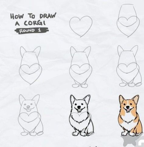 Corgi Drawing, 심플한 그림, Corgi Art, 강아지 그림, Cute Corgi, Corgi Dog, Dog Drawing, Step By Step Drawing, 귀여운 동물