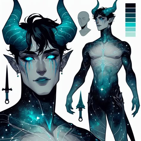 Blue Demon Character Design, Hybrid Creatures Human, Man With Horns Art, Humanoid Alien Concept Art Male, Alien Man Art, Sobbing Drawing Reference, Demon Boy Aesthetic, Levistus Tiefling, Monster Male Oc