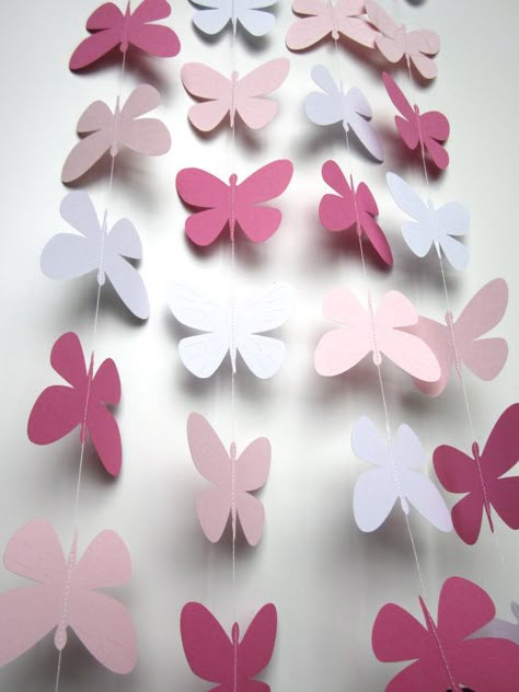 Wedding garland, 10 Foot Paper Butterfly Garland, Photo prop, Nursery decor on Etsy, $15.00 Paper Butterfly Garland, Butterfly Birthday Party Decorations, Butterfly Party Decorations, Butterfly Garland, Butterfly Birthday Party, Wedding Garland, Butterfly Party, Paper Butterflies, Paper Flower Backdrop