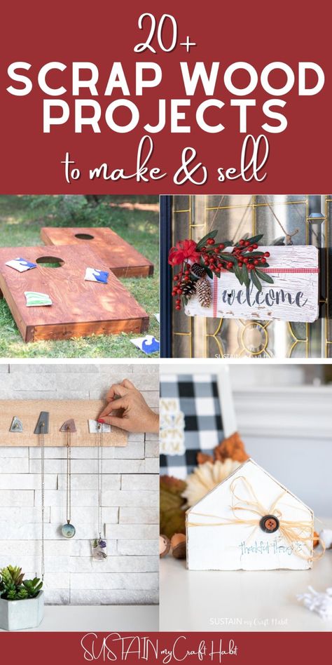 Getting you inspired with this complete round up of 25 plus creative DIY scrap wood projects to make and sell. From home decor to gifts and more these easy ways to use up leftover wood are the perfect reason to dig in to your wood pile collection. #sustainmycrafthabit #upcycling Trending Crafts To Sell, Diy Scrap Wood Projects, Wood Crafts That Sell, Projects To Make And Sell, Diy Scrap Wood, Trending Crafts, Scrap Wood Crafts, Wood Projects That Sell, Small Woodworking Projects