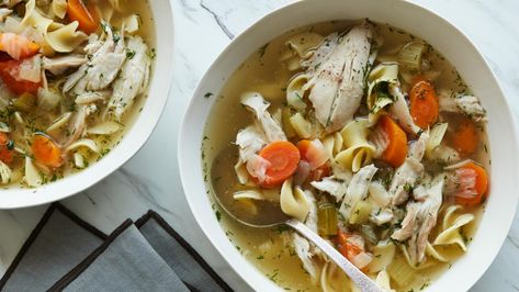 Instant Pot Chicken Noodle Soup Recipe | Food Network Kitchen | Food Network Comforting Chicken Noodle Soup, Instant Pot Chicken Noodle Soup, Instant Pot Chicken Noodle, Chicken Cabbage, Cabbage And Noodles, Chicken And Cabbage, Homemade Chicken Stock, Slow Cooked Chicken, Foodie Art