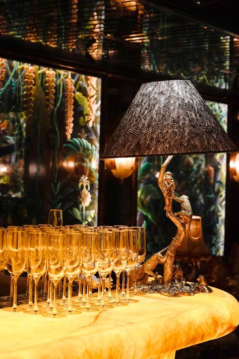 A night of Champagne with Louis Roederer at Annabel's | CN Traveller Champagne Lounge Ideas, Champagne Lounge, Champagne Hotel Room, 1920s Champagne, Champagne Wall Lights, Louis Roederer Champagne, Red Velvet Sofa, London Nightclubs, Silver Room