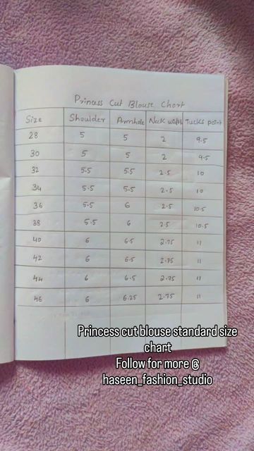 Blouse Size Chart Women, Sewing Measurements Chart, Measurement Book For Tailors, Princess Cut Blouse, Tailoring Classes, Blouse Size Chart, Pattern Drafting Tutorials, Easy Dress Sewing Patterns, Kids Blouse Designs