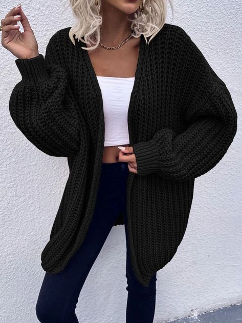 Chunky Knit Drop Shoulder Cardigan | SHEIN USA Winter Sweater Coat, Drop Shoulder Cardigan, Coat Women Fashion, Áo Len Cardigan, Cardigan Sweater Coat, Cardigan Sweater Jacket, Knitted Coat, Sweater Coats, Long Sleeve Cardigan