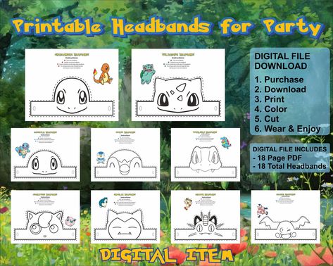 Headband Activities PDF / Party Game / Digital File / - Etsy Pokemon Website, Pokemon Jigglypuff, Headband Crafts, Pokemon Diy, Printable Star, Party Activities, Toy Craft, Party Game, Game Item