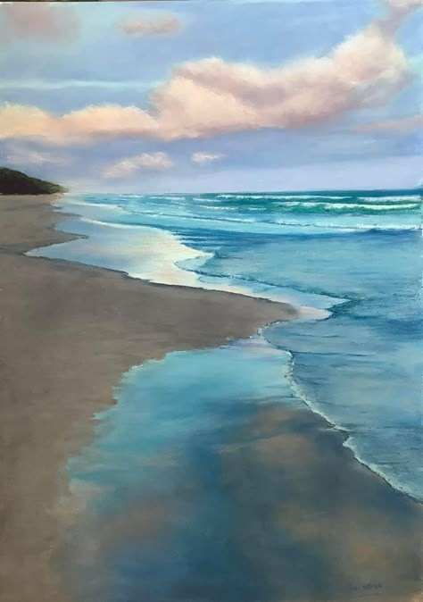 Seascape Paintings Beach Scenes, Sea Landscape Painting, Seascapes Paintings, Acrylic Seascape, Ocean Landscape Painting, Ocean Art Painting, Seascapes Art, Ocean Waves Painting, Beach Art Painting