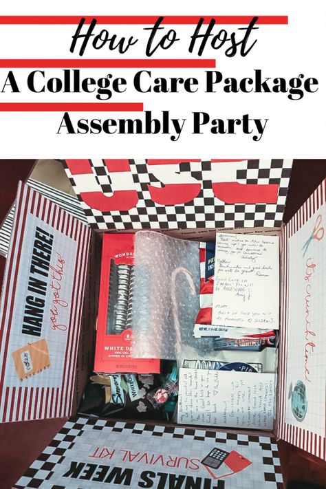 Care Package Party College Students, Welcome To College Care Package, Diy Care Package, Girl College Dorms, Homemade Rice Krispies Treats, College Checklist, College Resources, College Days, Package Ideas