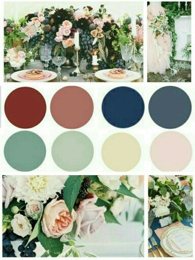 Dusty garden wedding inspiration color scheme: burgundy, dusty marsala, navy blue, dusty blue, ivory , blush, dusty green, sage green. Elegant eco rustic wedding #WeddingColorScheme Sage Color Palette, Elegant Wedding Colors, Rustic Wedding Colors, Wedding Color Pallet, Sage Wedding, Green Color Schemes, Garden Wedding Inspiration, Sage Green Wedding, Wedding Colors Blue