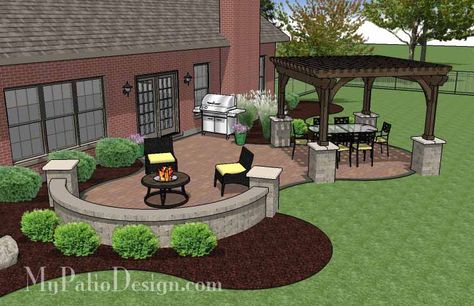 Concrete Paver Patio Design with Pergola | Download Plan – MyPatioDesign.com Paver Patio Ideas, Concrete Paver Patio, Large Backyard Landscaping, Patio Plans, Patio Layout, Concrete Patio Designs, Patio Pavers Design, Outdoor Patio Designs, Stamped Concrete Patio