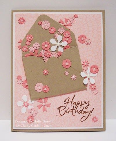 Envelope Flowers, Pinterest Birthday Cards, Birthday Envelope, Homemade Birthday Cards, Bday Cards, Birthday Cards For Women, Flowers Handmade, Making Greeting Cards, Pink And Brown