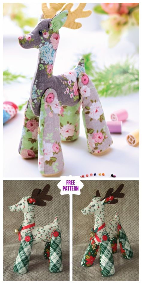 DIY Tilda Reindeer Free Sew Pattern & Tutorial Tilda Free Pattern, Christmas Sewing Patterns Free, Reindeer Sewing Pattern Free, Stuffed Reindeer Pattern Free, Christmas Reindeer Sewing Patterns, Fabric Reindeer Diy, Tilda Doll Patterns Free, Christmas Fabric Projects, Stuffed Reindeer Pattern