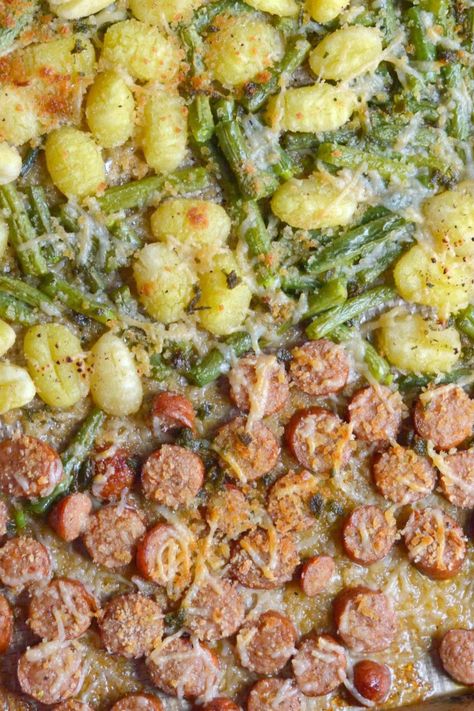 sheet pan gnocchi recipe with sausage and green beans - Joy to the Food Sheet Pan Gnocchi With Sausage, Gnocchi With Sausage, Toasted Bread Crumbs, Sheet Pan Gnocchi, Sausage And Green Beans, Recipe With Sausage, Gluten Free Gnocchi, Sage Recipes, Gnocchi Recipe