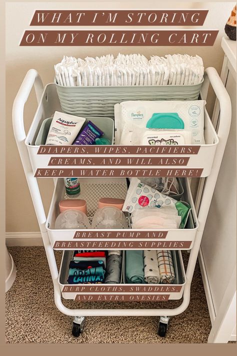 Cart Baby Storage, Hanging Pacifier Storage, Storage Cart Nursery, Nursing Utility Cart, Bedside Nursery Organization, Diaper Cart Gift, Rolling Cart For Nursery, Newborn Bedside Cart, Postpartum Bedside Table