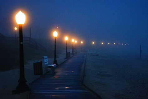 Foggy Boardwalk Blues - photo by Bill Pevlor of PopsDigital.com. #boardwalk #fog #algoma Morning Fog, Scenery Photography, Beach Boardwalk, Pop Photos, Night Scene, Blue Hour, Life Is Strange, Beach Aesthetic, Blue Aesthetic