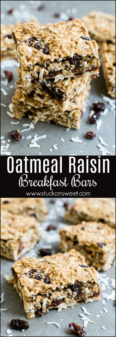 Healthy Oatmeal Raisin Breakfast Bars - Stuck On Sweet Oatmeal Raisin Breakfast Bars, Breakfast Bar Diy, Healthy Breakfast Bars, Oatmeal Raisin Bars, Breakfast Bars Healthy, Breakfast Bars Recipe, On The Go Breakfast, Diy Healthy Snacks, Brunch Bar