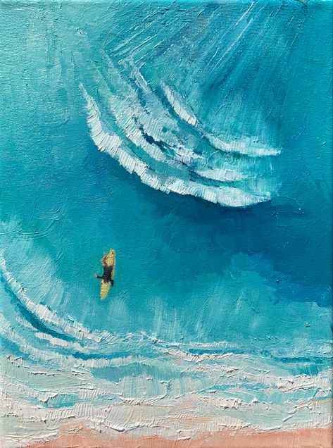 Painting Of A Surfboard, Surf Painting Ideas, Surfer Painting Easy, Surfboard Painting On Canvas, Surf Art Drawing, Watercolor Art Ocean, Surfing Drawing, Surfing Artwork, Surfing Painting