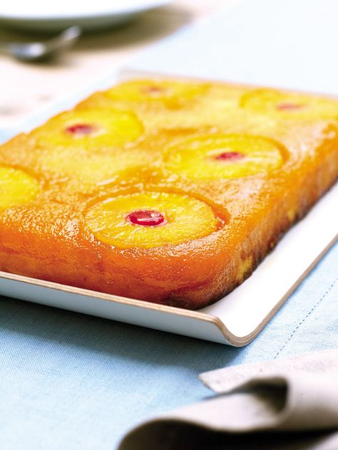 Serve this comforting retro pineapple upside-down cake recipe for afternoon tea. Crockpot Cinnamon Rolls, Pineapple Upside Down Cake Recipe, Cake Recipes Uk, Cake Pineapple, Upside Down Cake Recipe, Winter Cakes, Pineapple Cake Recipe, Delicious Magazine, Pineapple Upside