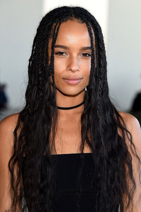 Zoe Kravitz Braids, V Cut Hair, Lobelia Cardinalis, Loose Curly Hair, Braid Trends, Zoë Kravitz, Goddess Braids Hairstyles, Long Box Braids, Loose Hair