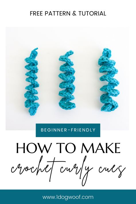 Wondering how to make crochet curly cues? Then this free crochet pattern and tutorial from One Dog Woof is for you! Learn how to choose the right curl for your crochet project, whether you're making crochet animals, crocheted dolls or other crochet toys. This easy crochet stitch tutorial will help you decide how to make curls for animal tails, hair or even jellyfish legs! Visit the blog to get the free amigurumi crochet pattern. Crochet Curly Cues, Crochet Curls, Crocheted Dolls, Crocheted Jellyfish, Animal Tails, Curly Crochet Hair Styles, Fall Crochet Patterns, Easy Crochet Animals, Crochet Twist