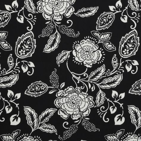 This Viscose Gabriella is perfect for flower lovers with its stylish large floral print! It's black and white, so it never goes out of fashion, and it's beautifully fluid and soft like a 'petal in the wind.' Check it out for a fabulously sophisticated style that blooms wherever you go! Traditional Black Fabric With Floral Embroidery, Black Floral Upholstery Fabric, Black Silk Scarf With Floral Print, Black And White Fabric Prints Floral, Black Floral Print Scarf, Large Floral Print, Flower Lover, Sophisticated Style, Black Floral